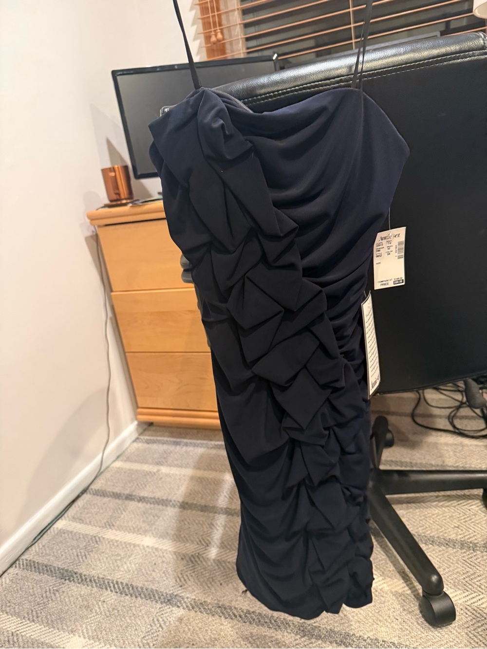 Elegant Navy Ruched Sleeveless Dress